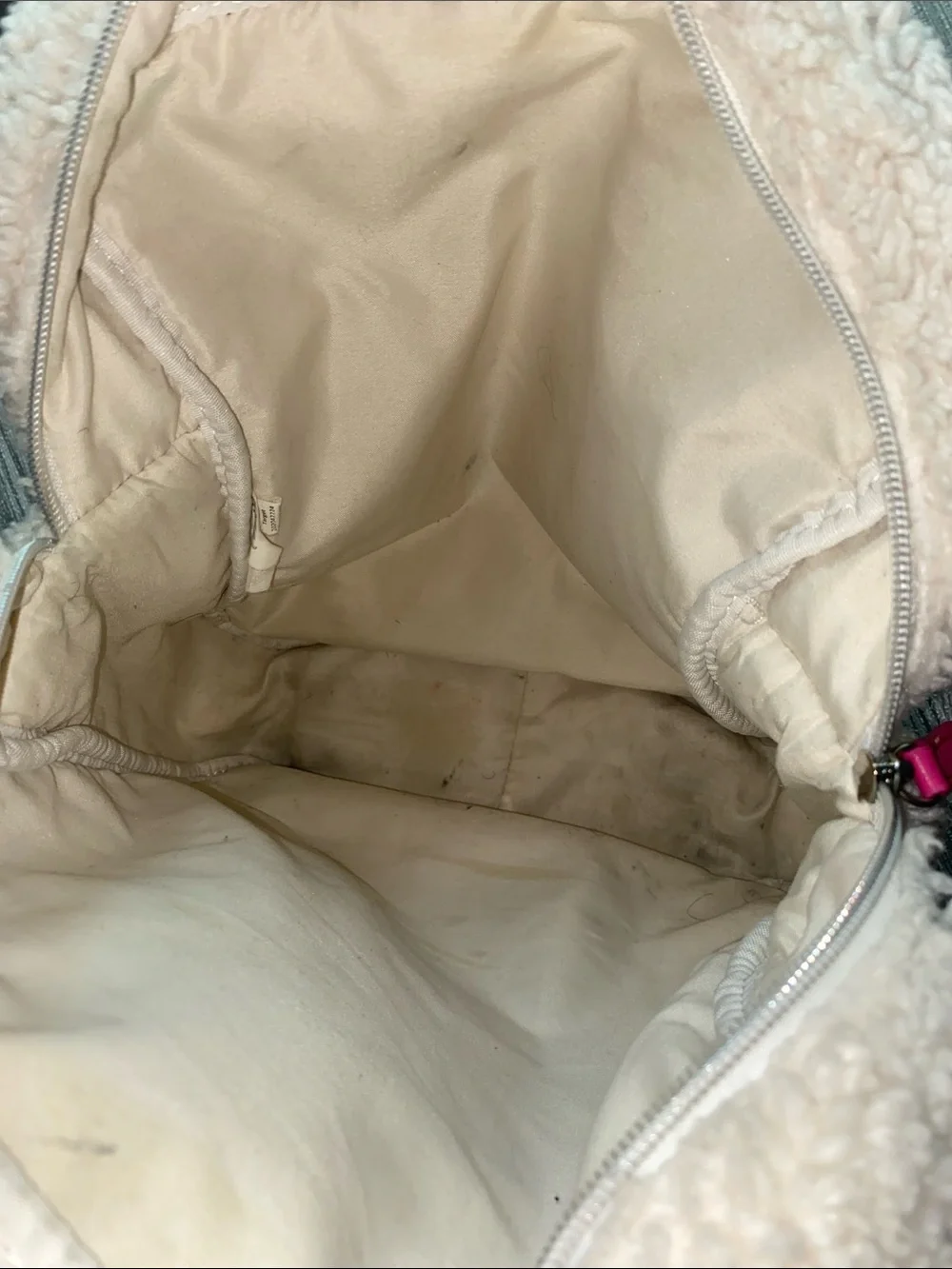 Dream Chaser Kids Faux Shearling Backpack - Cream With Colorful Embroidery